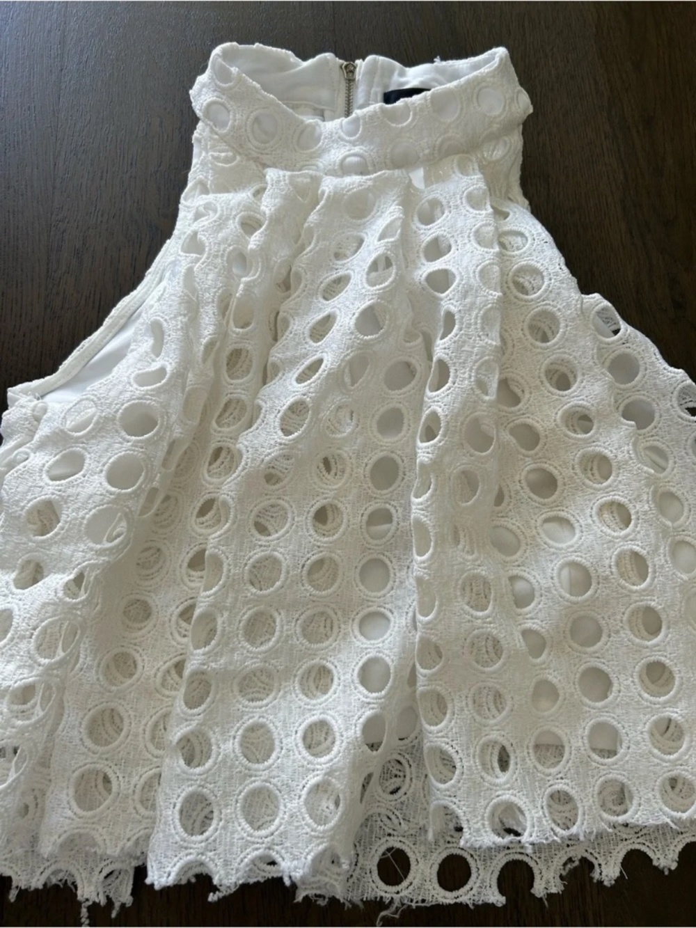 Aqua white eyelet cropped sleeveless top raw hem Medium